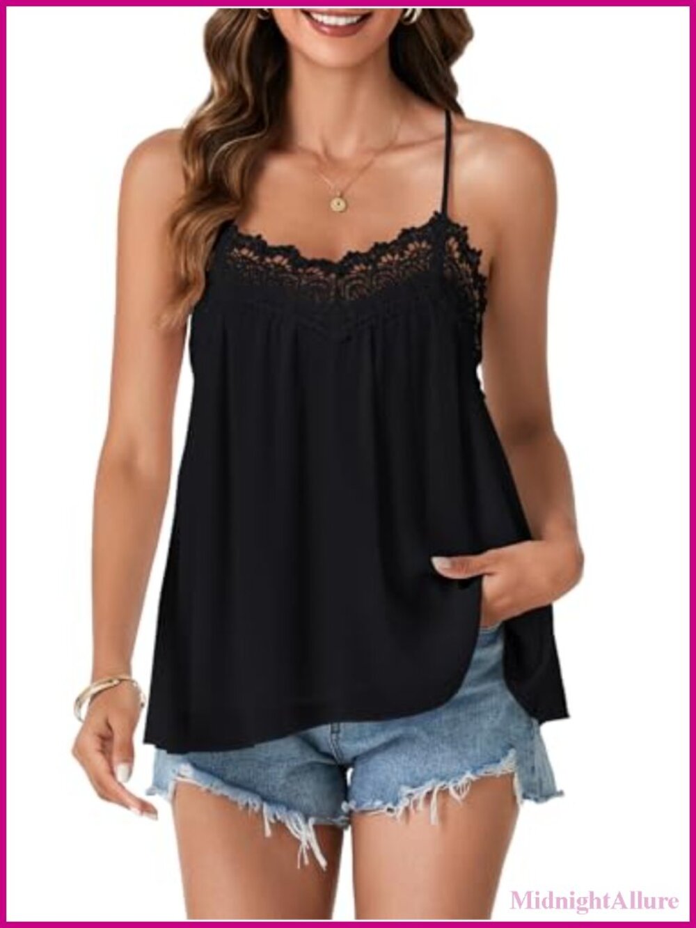 Women's Sleeveless V-Neck Lace Trim Tank Top